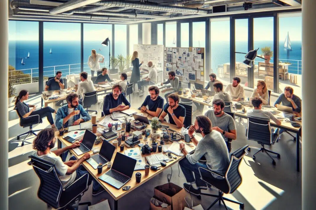 Comment une petite entreprise corse a surpris Elon Musk avec le dépôt du nom Une équipe de PME corse discutant de stratégie dans un bureau moderne