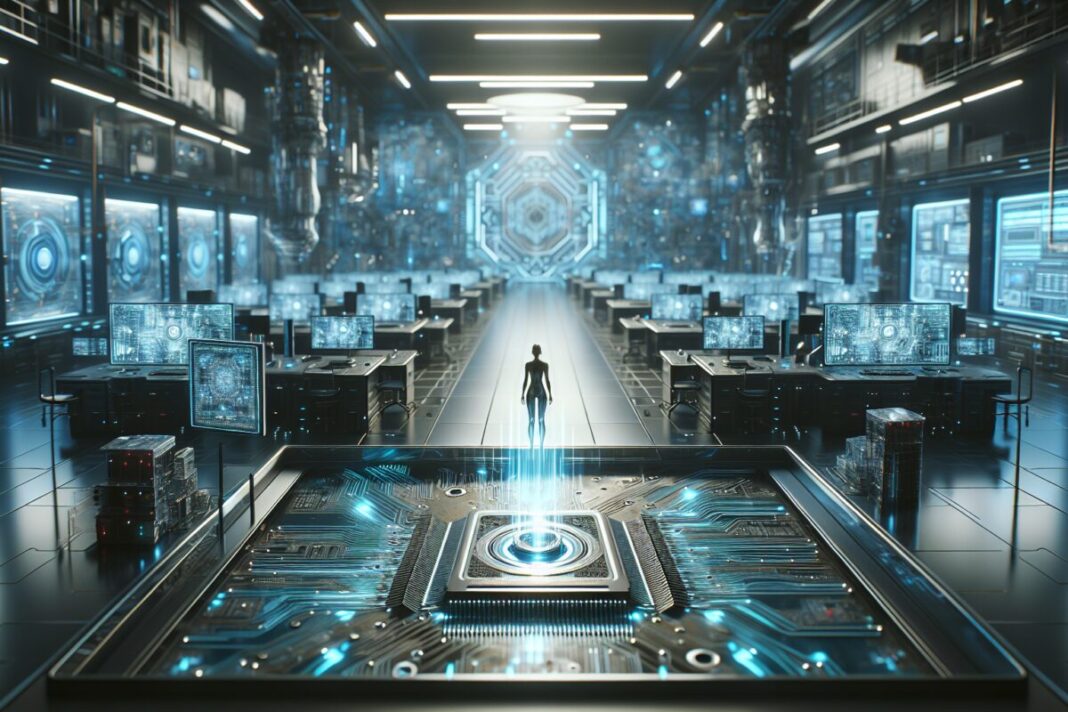Cybersécurité post-quantique : Thales renforce la puce Samsung, primée au CES 2026 Laboratoire de cybersécurité futuriste avec une puce microélectronique avancée.