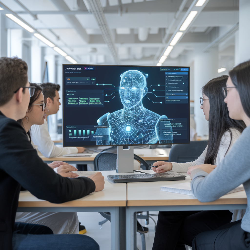 Logiciel de simulation alimenté par l'IA démontré à des étudiants.