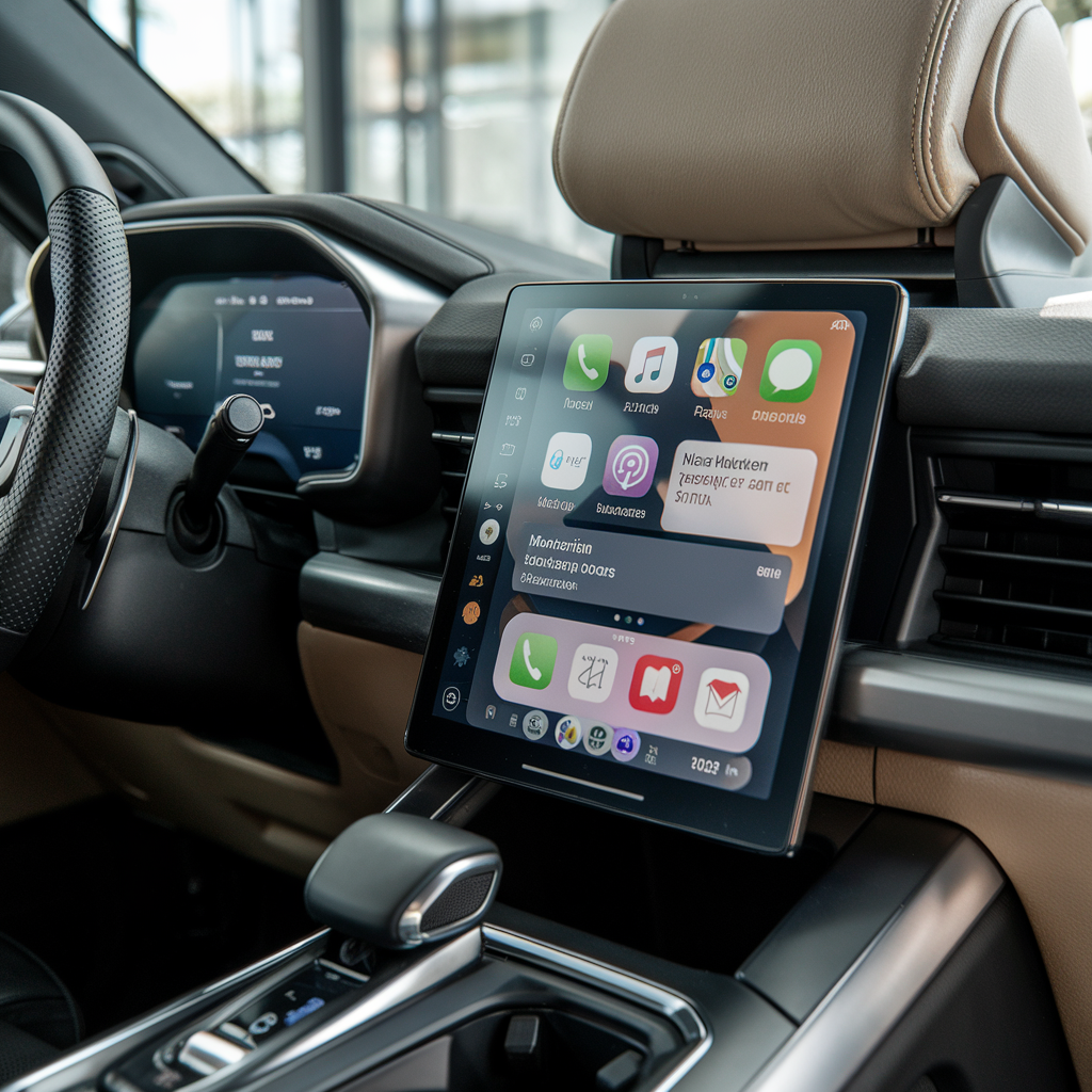 Écran d'infodivertissement de voiture avec CarPlay.