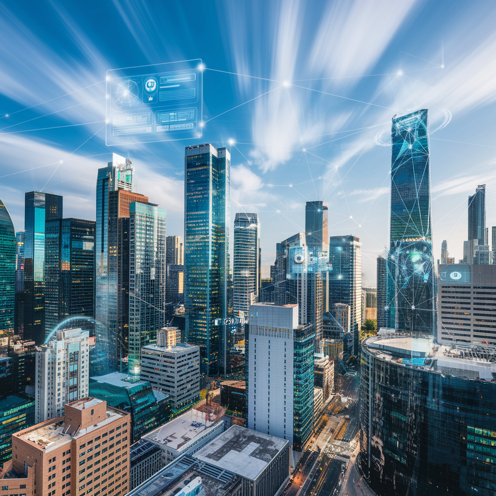 Paysage urbain illustrant la transformation numérique par l'IA