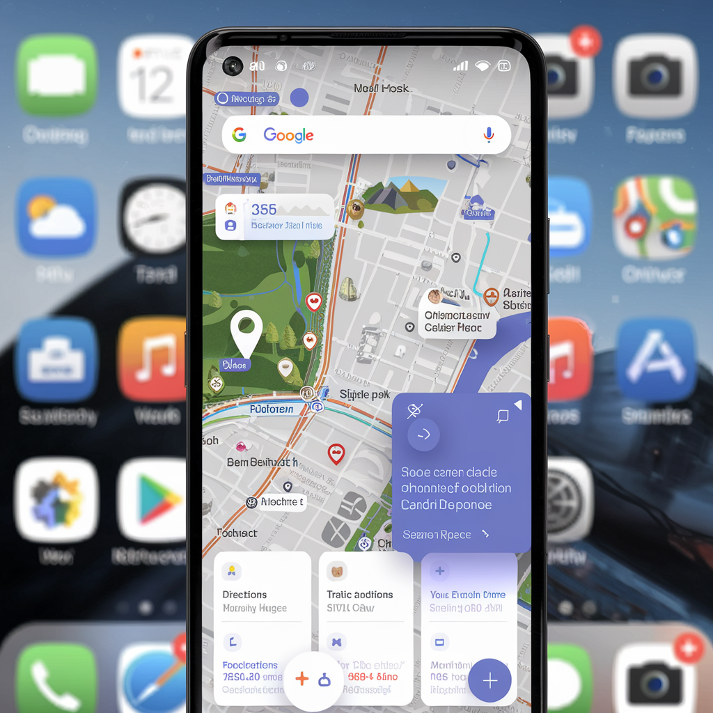 Écran de smartphone avec la nouvelle interface Google Maps