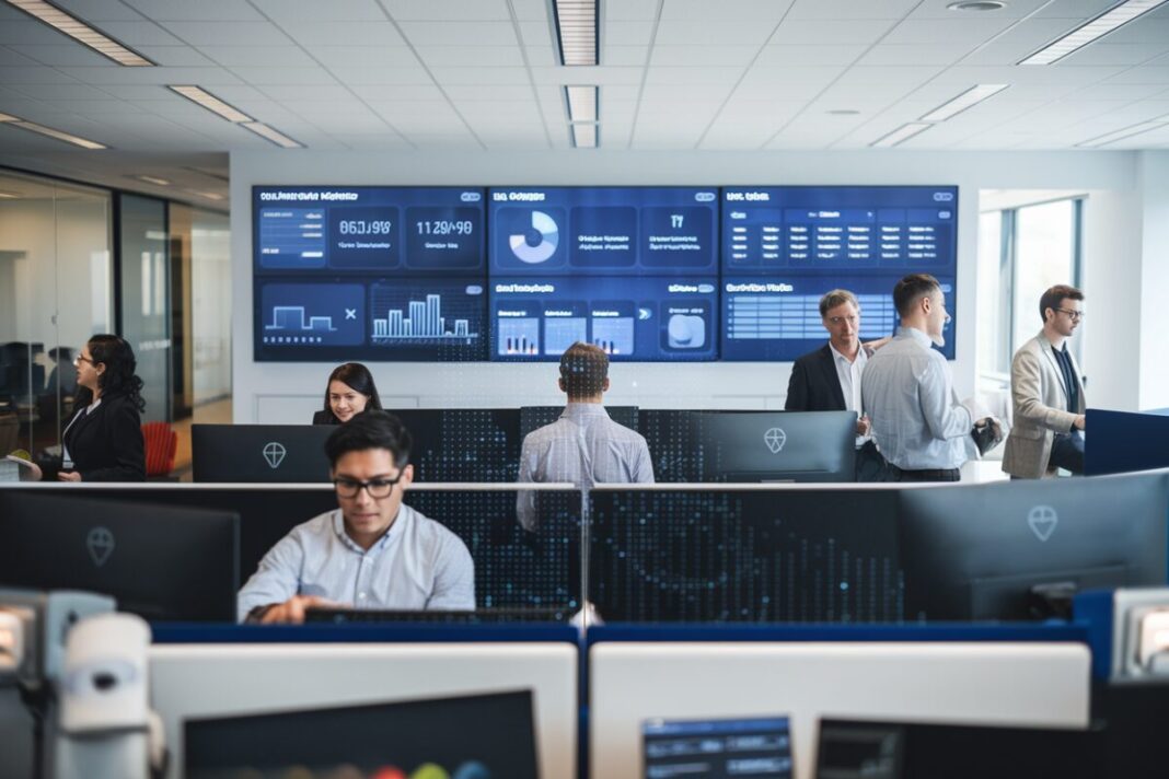Five9 et Google Cloud renforcent leur partenariat pour une IA CX d'entreprise améliorée Bureau futuriste avec outils de service client IA