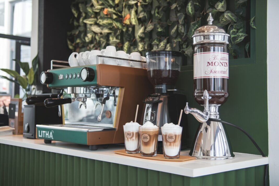 Litha Espresso et Monin : une collaboration pour un café écoresponsable et innovant Corner café avec produits Litha Espresso et Monin