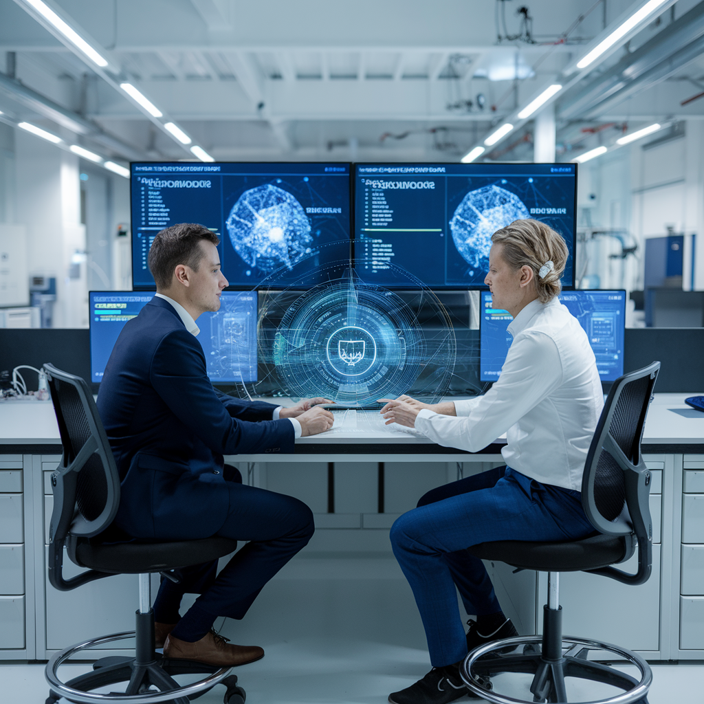 Chercheurs collaborant sur des technologies de cyberdéfense.