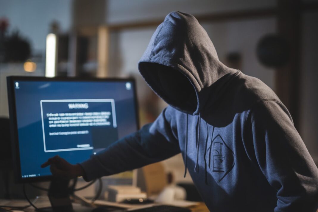 Écran d'alerte de cyberattaque Écran d'ordinateur montrant un message d'alerte de cyberattaque