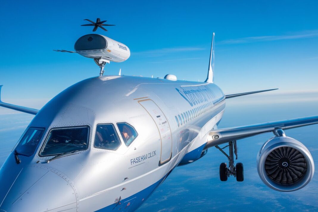 Avion avec antenne Starlink Avion commercial avec antenne Starlink en vol