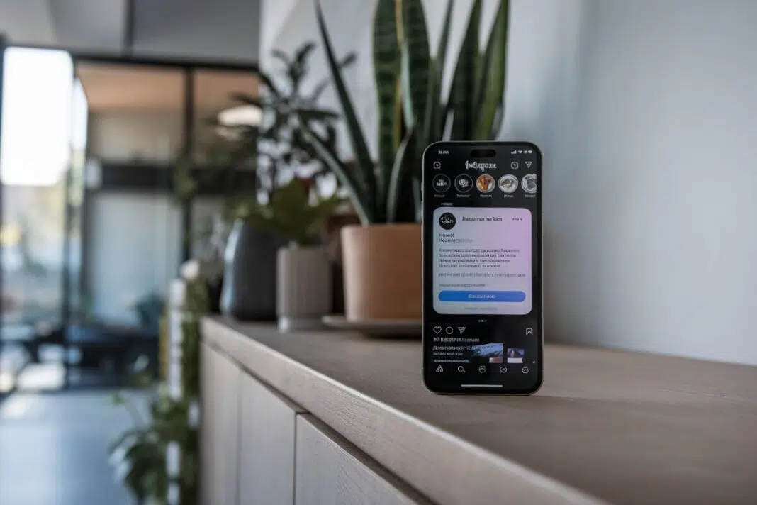 Instagram avec notification premium Un smartphone affichant l'application Instagram avec une notification d'abonnement premium