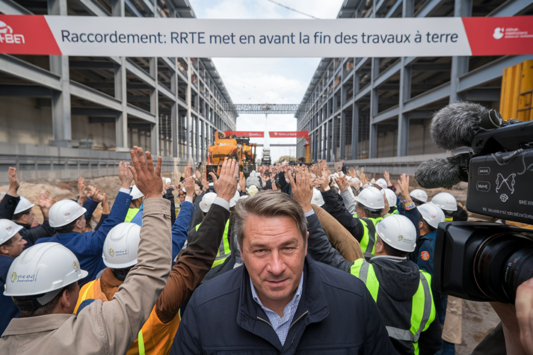 12 juin, 2 sites clés, le parc éolien Yeu-Noirmoutier inauguré, ce que change le raccordement en Vendée Raccordement: RTE met en avant la fin des travaux à terre: Le parc ne vaut, énergétiquement, que par sa capacité à injecter sa production sur le réseau. Sur ce volet, une vidéo consacrée aux travaux à terre indique que RTE a célébré la fin des travaux de racc - illustration