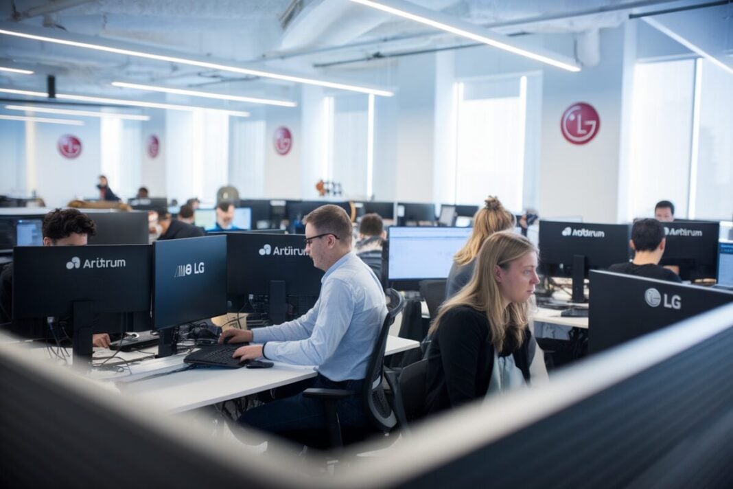 Collaboration LG et Arbitrum Bureau moderne avec marques LG et Arbitrum visibles