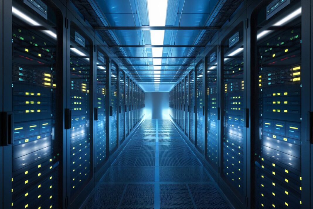 Data Center Avancé Un centre de données moderne avec serveurs et lumières