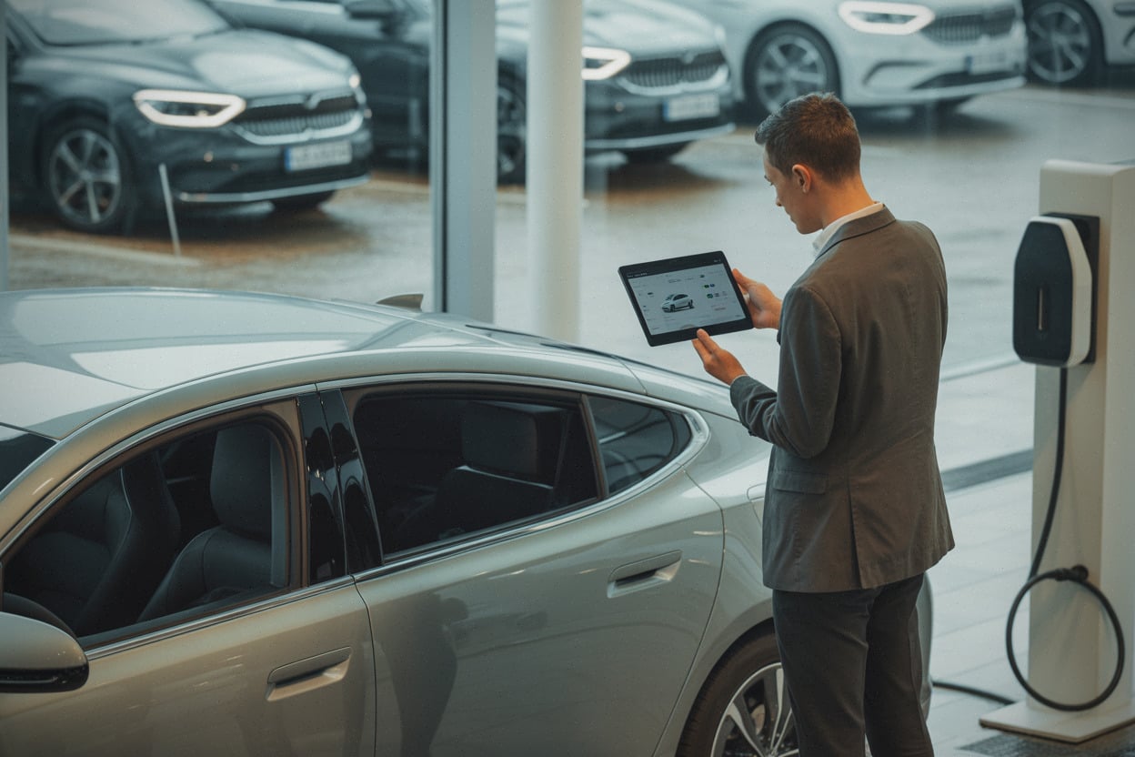 Client comparant le prix de la Kia EV4 en concession