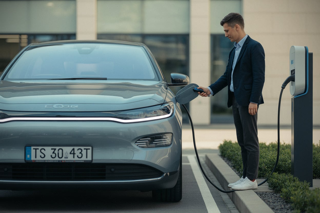 Recharge électrique en entreprise pour véhicule professionnel récent
