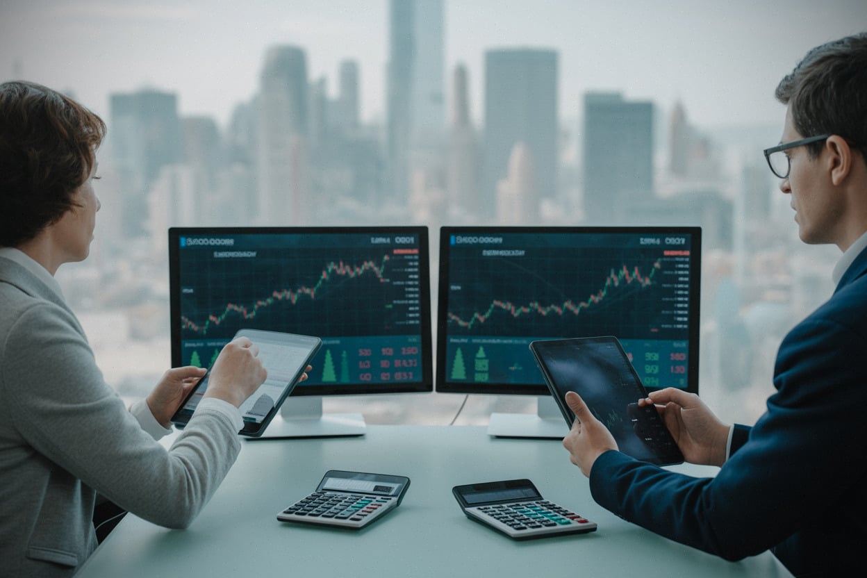 Analystes financiers observant le recul de l’action AMD