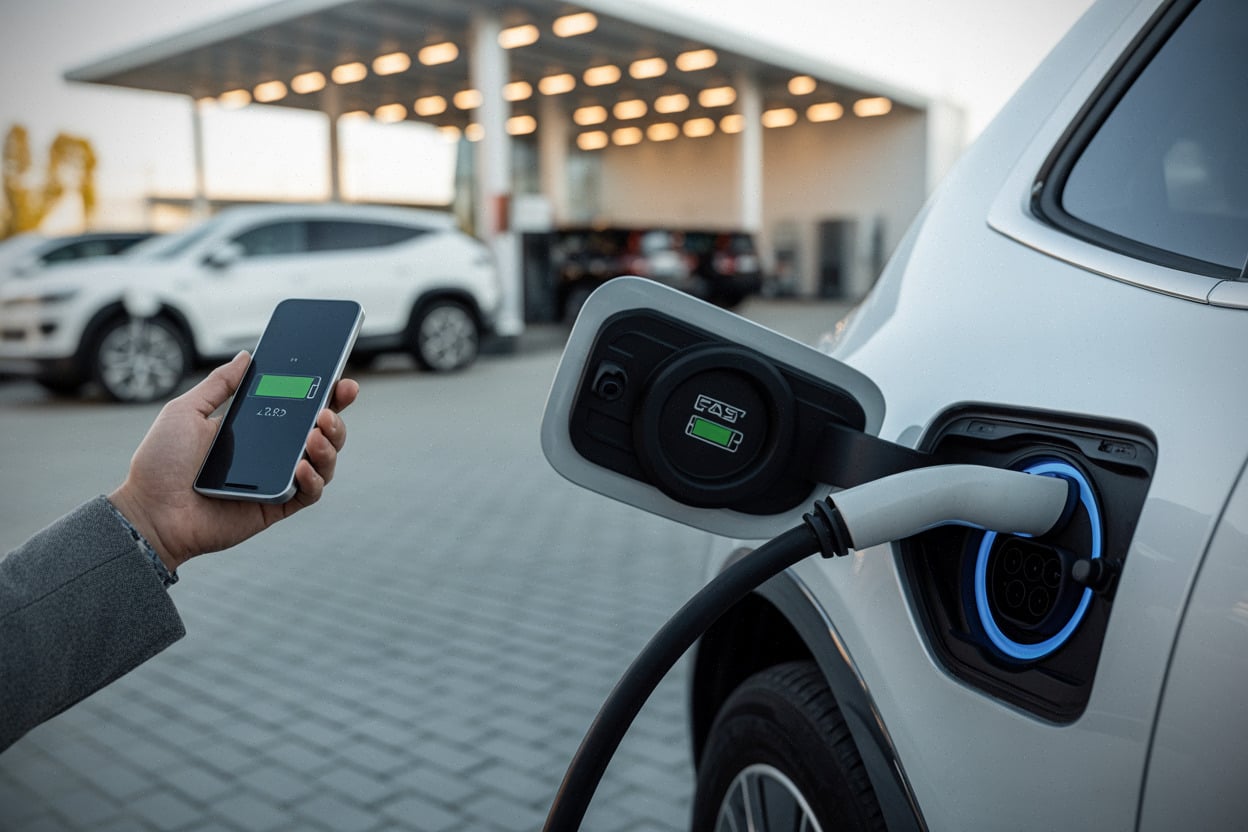 Recharge rapide DC d’un SUV électrique compact sur autoroute