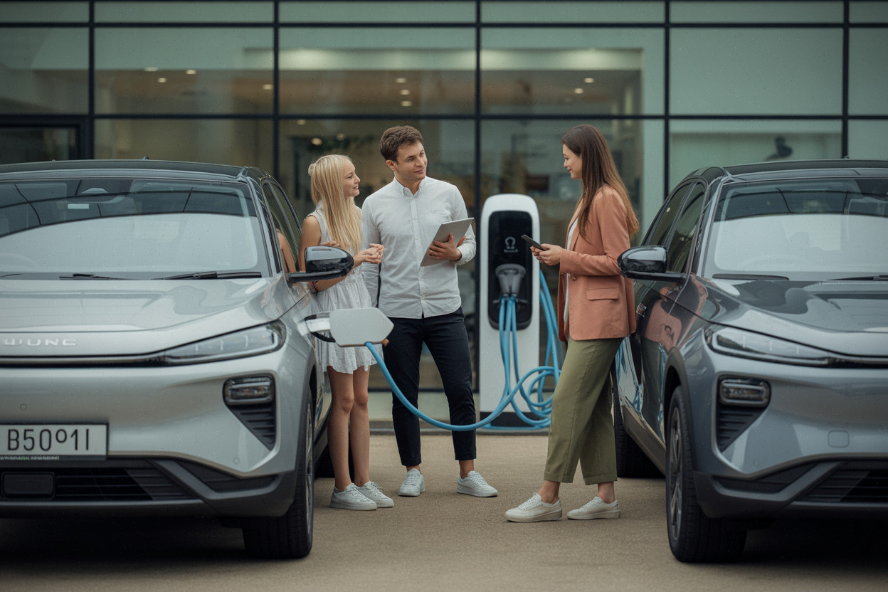 Famille comparant des SUV électriques selon leur prix