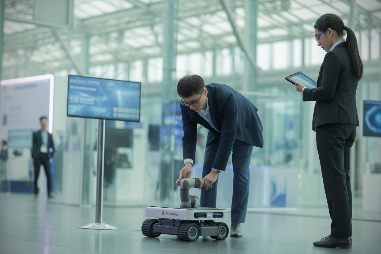 Robot de service présenté sur un stand technologique au WAIC 2026